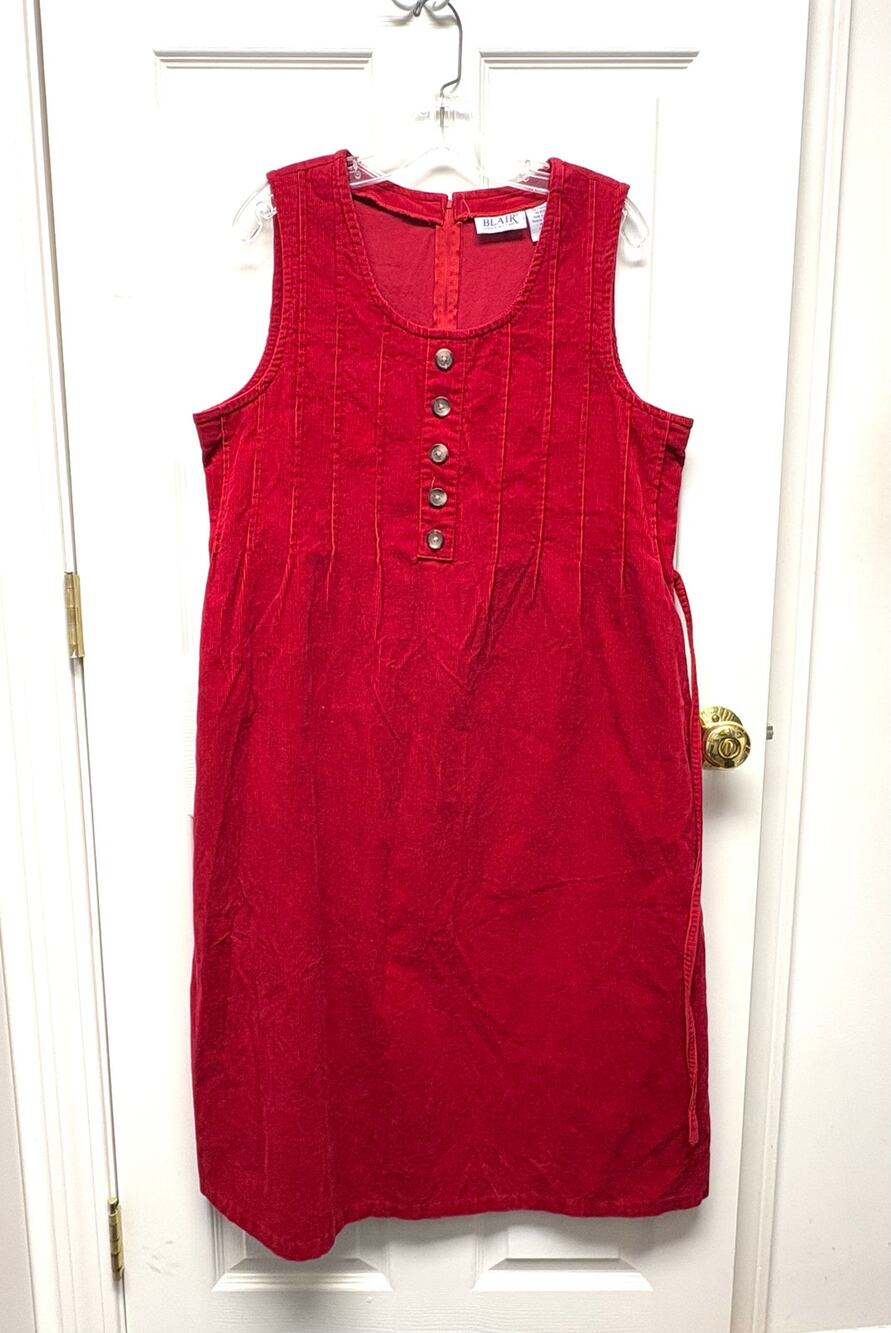 Blair Red Dress Corduroy Jumper Size XL Tie Waist Adjust Cottagecore Prairie